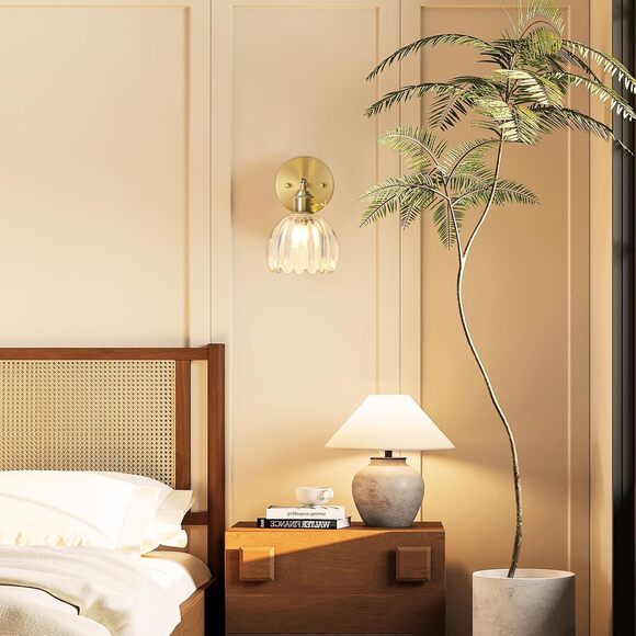 Wall Sconces Set of Two Hardwired, Vintage Sconce Light -Tulip Transparent Glass - Picture 2 of 8